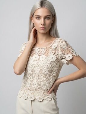 Forever 21 Crochet Cream Top Womens Small Fairy Boho Chic Cottagecore Hippie